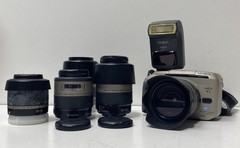 Vintage Minolta Vectis S-1 APS SLR Camera Lot 5 V-Mount Lenses SF-1 Flash Tested