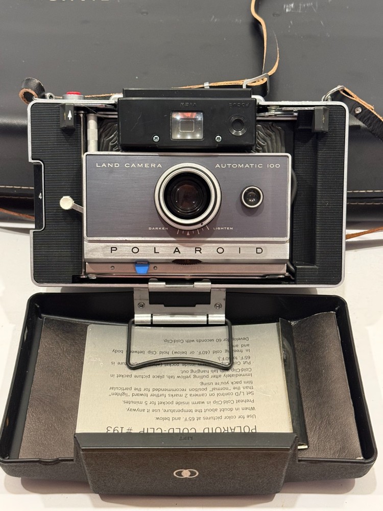 Vintage Polaroid Automatic 100 Land Camera Bundle Case Flash Portrait Kit 581