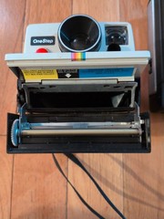 Polaroid OneStep Land Camera & Colorburst 50 White Rainbow Stripe Vintage Camera