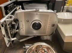 VINTAGE POLAROID LAND CAMERA MODEL 150 w/CASE, FLASH and accessories ,Pictures