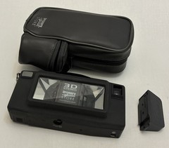 3D Stereo Camera with Gray Leather Case 28mm Pan Focuse Discovery Channel Store
