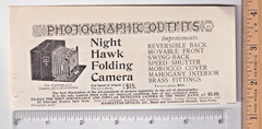 Antique 1894 Night Hawk Folding Camera FLIP fishing part pg magazine ads #302