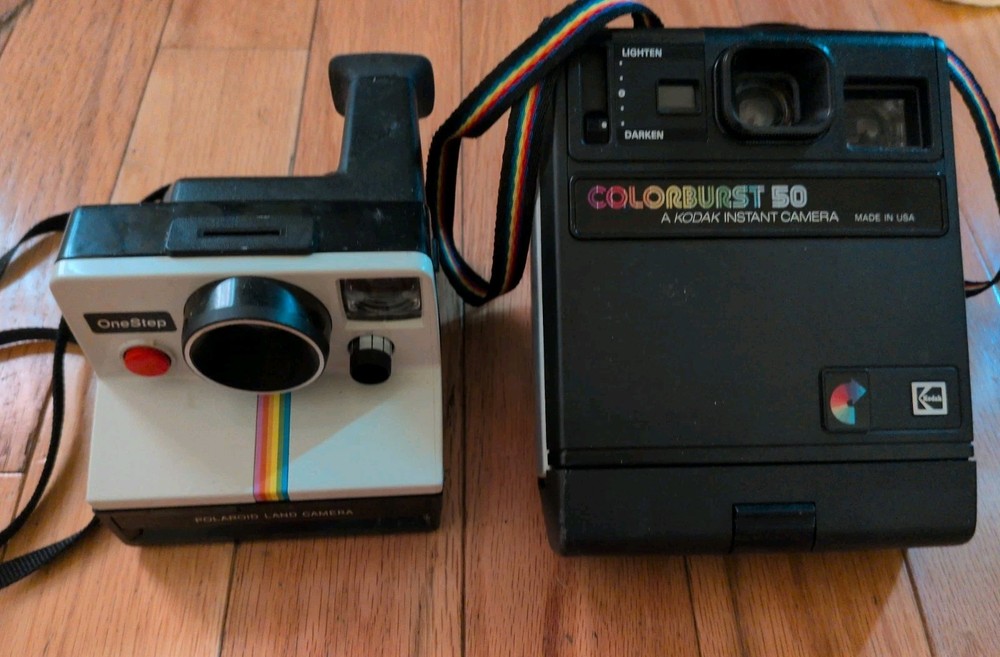 Polaroid OneStep Land Camera & Colorburst 50 White Rainbow Stripe Vintage Camera