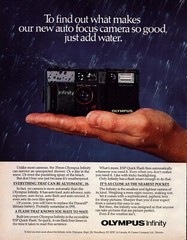 1986 Olympus Infinity 35mm Camera Waterproof Automatic Vintage Print Ad