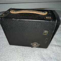 Vintage Black Box Camera with Top Leather Carry Handle, Black