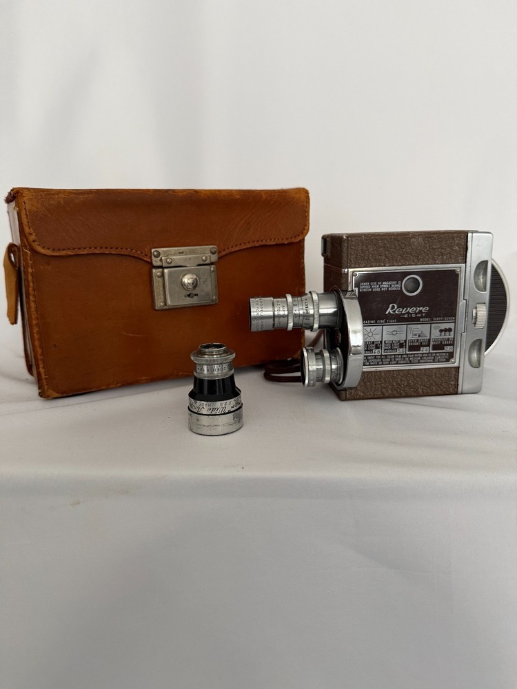 Revere Eight Model 67 8mm Movie Camera + 2 Lenses + Leather Case | Winds & Runs
