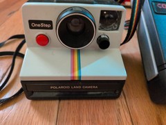 Polaroid OneStep Land Camera & Colorburst 50 White Rainbow Stripe Vintage Camera