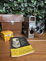 Bell & Howell 252 8mm Movie Camera Set – Triple Lens, Case, Film, Manual – Clean