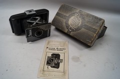 Falcon Junior Camera Bakelite Bellows BW Camera w Original Box Manual WORKS E343