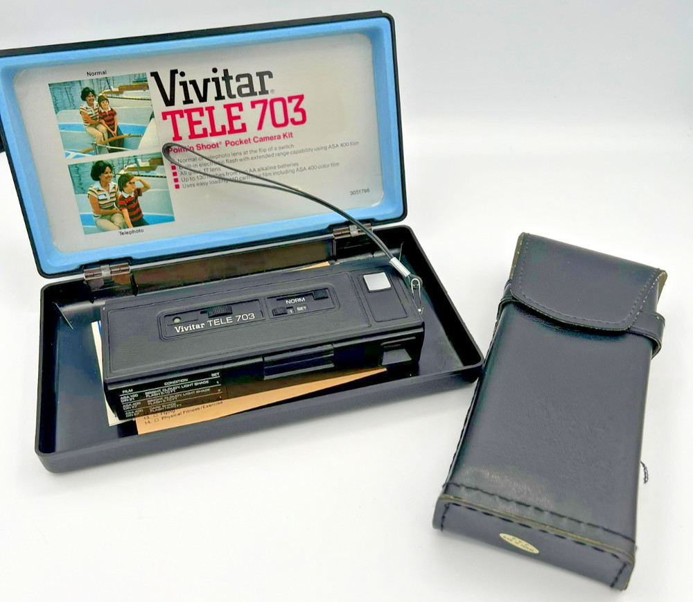 Vintage Vivitar Tele 703 Point & Shoot Pocket Camera Kit. Untested.