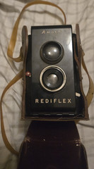 Ansco Rediflex Vintage Black Box Camera w/ Brown Leather Case & Strap