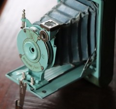 Vintage 1930s Kodak Petite Camera Art Deco Original Bellows Green Carry Case