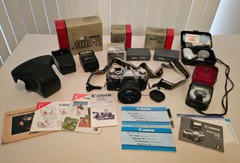 Vintage Canon AE-1 Camera Bundle Body, Lens, Flash etc Battery Tested +Free Ship