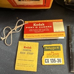 Vintage Kodak Pony II Camera w/ Original Box, Manual, Price Tag, Strap