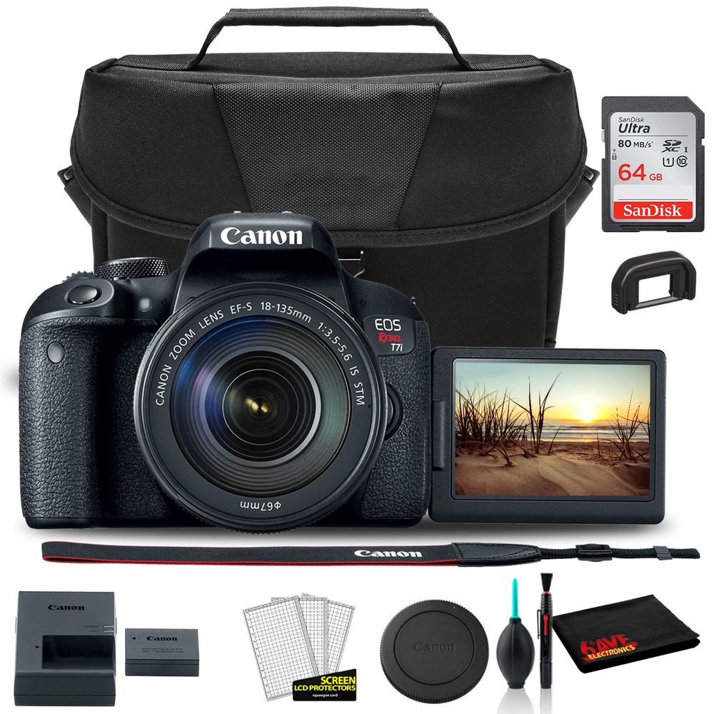 Canon Rebel T7i DSLR Camera W/ 18-135mm Lens + Bag + Sandisk 64GB + More