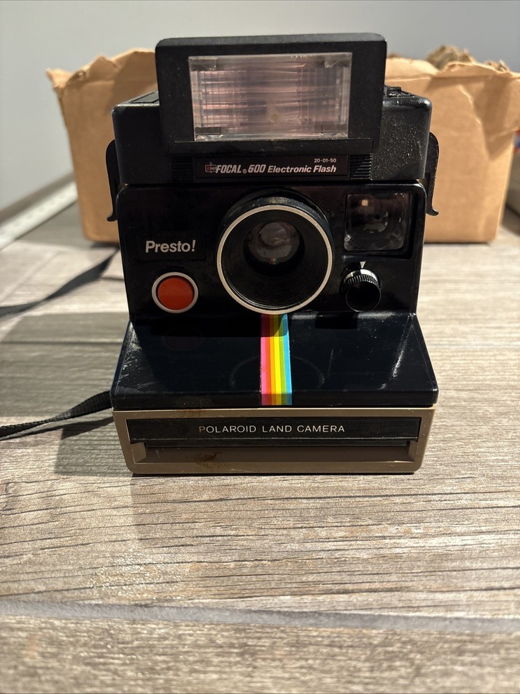 Vintage Polaroid Presto Rainbow Land Camera w/ Focal 600 Flash Untested