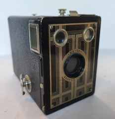 Vintage Kodak Brownie Junior Six-20 Box Camera Art Deco Gold Front