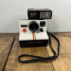 Polaroid Land Camera Striped One Step w/ALFON strobe Vintage PR-50A UNTESTED