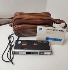Vintage Minolta Autopak 460T Pocket Camera w Case Tested w/Battery Not Film