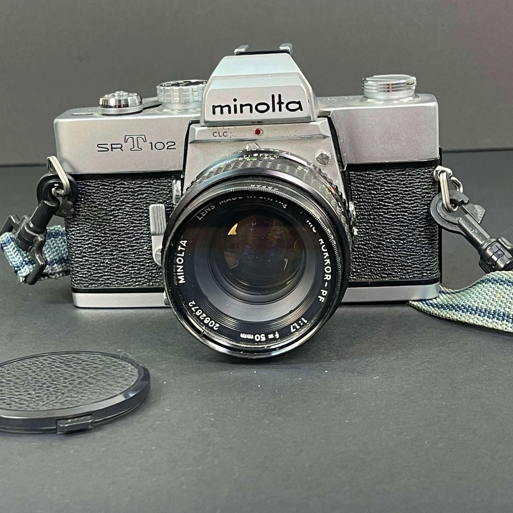 Minolta SRT 102 Silver Manual Film Camera 50MM Lens Built In Light Meter