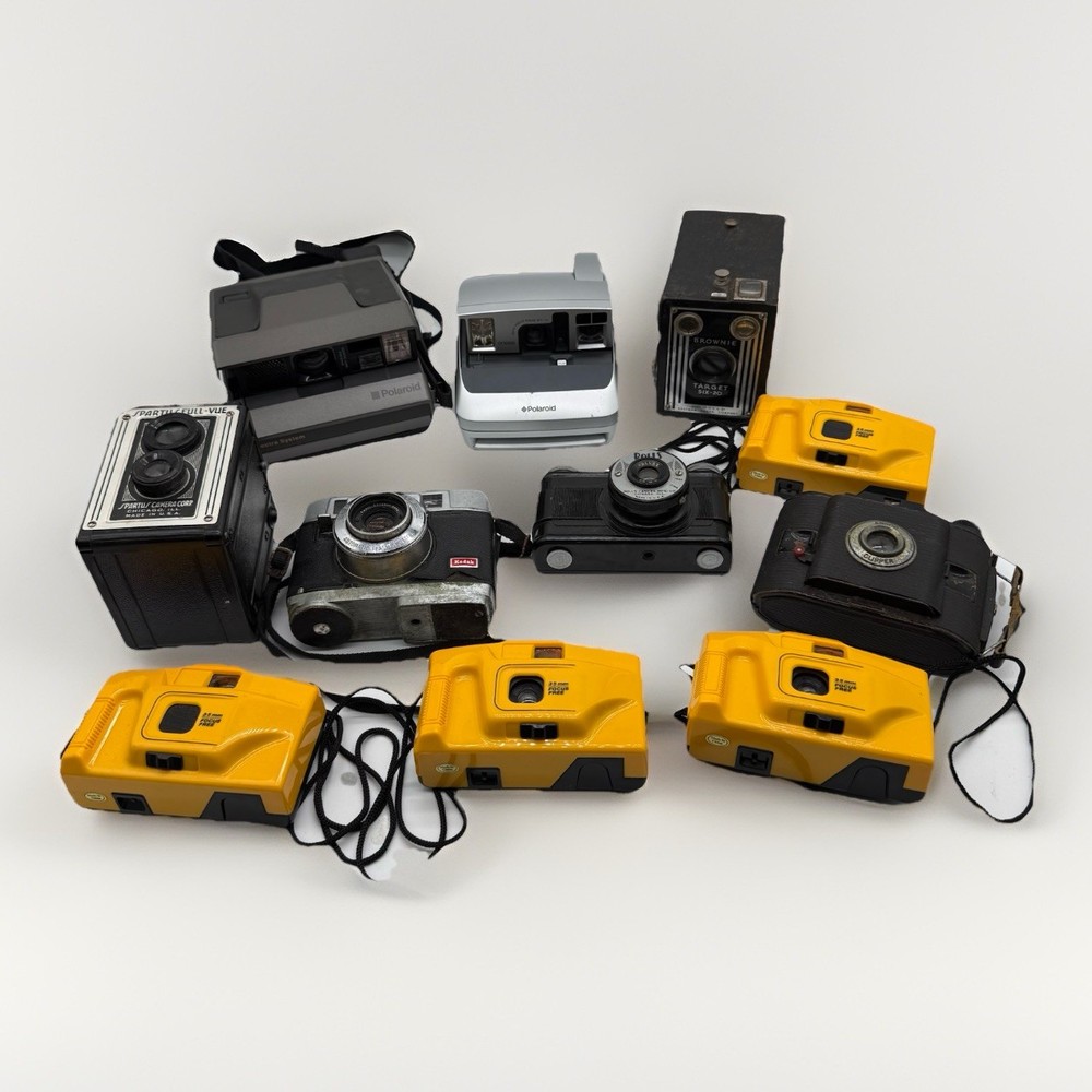 Lot of Vintage Cameras Untested For Parts Lot of 11 Kodak Spartus Polaroid Rolls