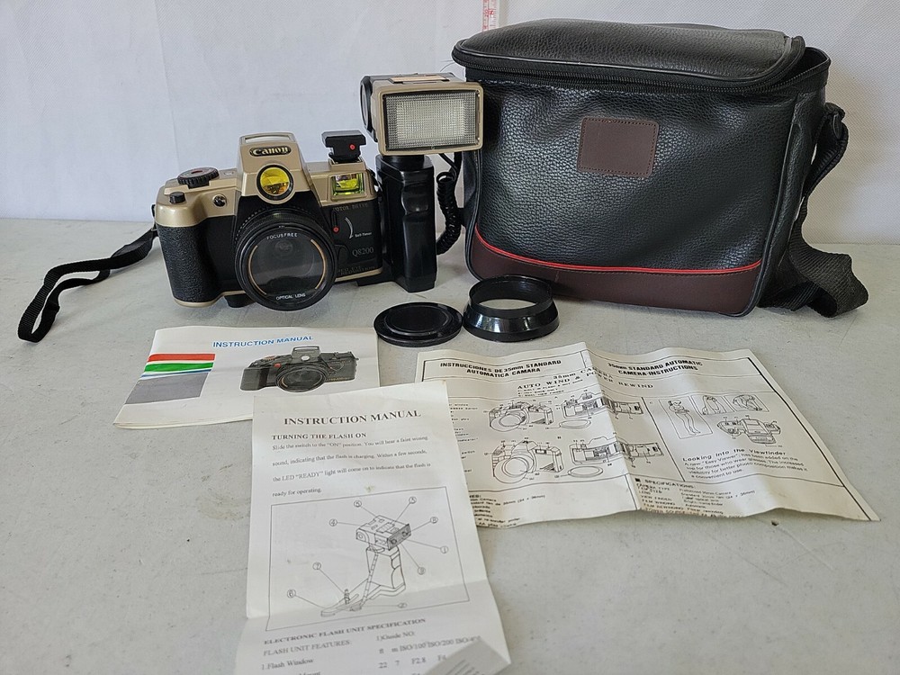 P-Vtg Rare Mitake Canon Q8200 35mm Motor Drive Camera Complete W/Flash & Case