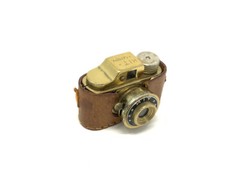 Rare HIT Vintage Subminiature Spy Film Camera Black & Gold Leather Sleeve Japan