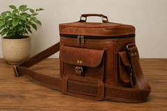 Vitage Padded Brown Leather Messenger Shoulder Travel Camera Bag