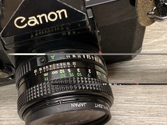 VINTAGE CANON F-1 CAMERA 651118 BLACK JAPAN w/ CANON FD 50mm LENS & Strap