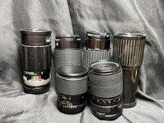 6 VINTAGE MANUAL CAMERA LENS – MULTIPLE BRANDS- UNTESTED – AS IS