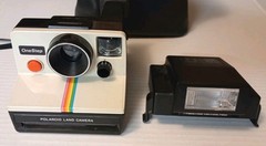 Vintage Polaroid SX-70 OneStep White Rainbow Stripe Land Camera w/ Flash