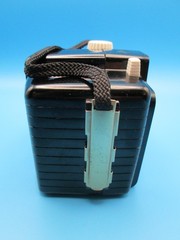 kodak brownie bullet camera black bakelite ,white knobs,use127 film leather case