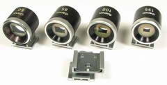 Four – Canon Lumi-field Finders (50, 85, 100, 135mm) + Rangefinder Coupler