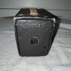 Vintage Black Box Camera with Top Leather Carry Handle, Black
