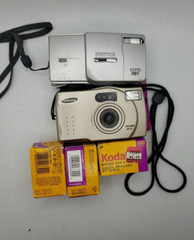 2 USED 35mm Cameras: Samsung Maxima 60XL & PENTAX ESPIO 140V PARTS +2 Rolls 36xp