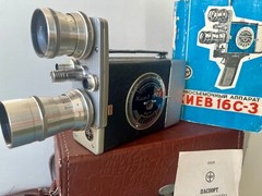 Kiev 16 C-3 16mm Soviet Movie Camera, PO-51 2.8/20 & Industar-50, Mint, Complete