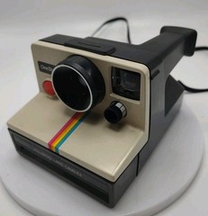 Vintage Original Polaroid OneStep White Rainbow Stripe Camera Clean