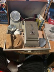 POLAROID LAND CAMERA 80A–CASE AND FLASH AND ACCESSORIES–UNTESTED