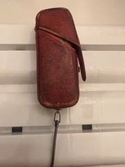 Vintage Subminiature Spy Camera w/ Brown Leather Case, Visible Dials, Silver