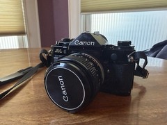 Canon A-1 Black 35mm SLR Film Camera w/ FD 50mm f/1.4 S.S.C. Lens