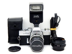 Minolta SRT201 35mm SLR Film Camera with 2 Lenses & Flash