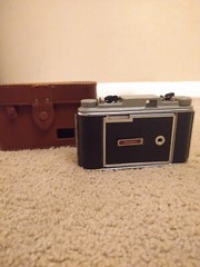 Photak FOLDEX 20 Vintage Bellows Film Camera Cassar 100mm Lens USA Leather Case