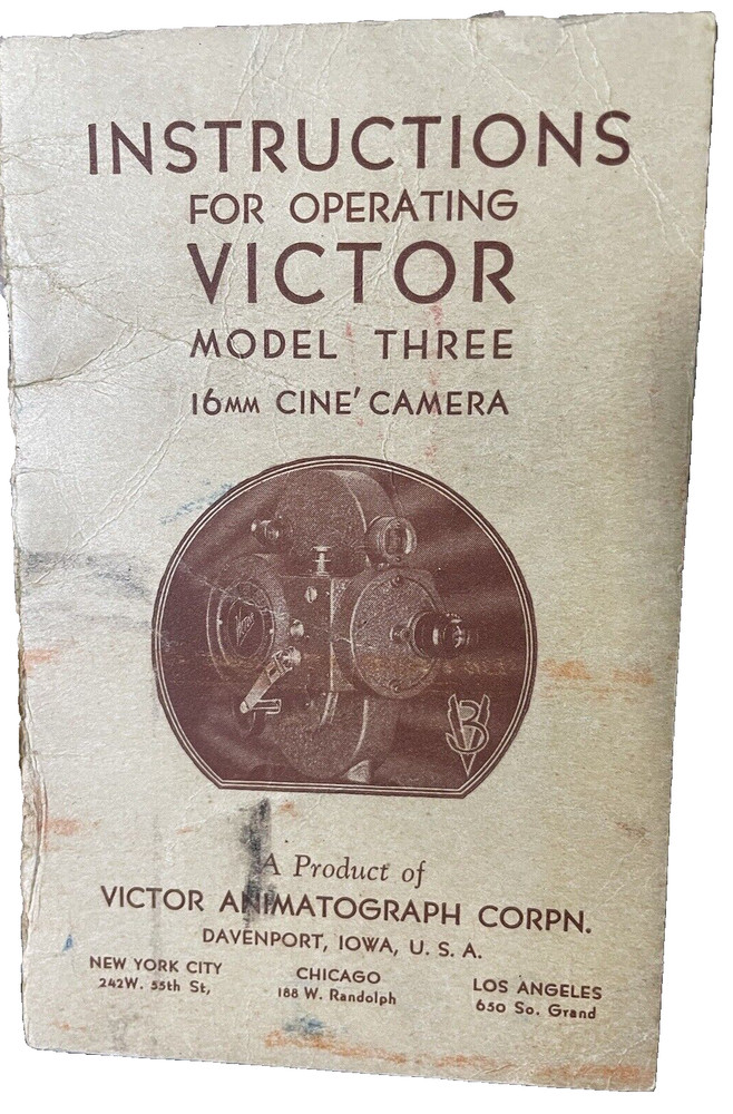 Victor Model 3 16mm Cine Camera Manual Vintage Animatograph Corp 1934 Iowa