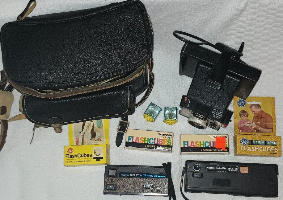 Polaroid Square Shooter 2 Kodak Trimlite Insta 38, Tele-ektra 20 Bulbs Case Lot