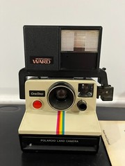 Polaroid 1 Step Rainbow Instant Film Land Camera & Montgomery Ward Light & Case