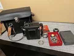 Vintage Busch Pressman with Kalart synchronized range finder, & exposure meter