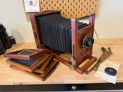 Eastman View No 1 5×7 Wooden Camera w/ Wollensak Velostigmat 8 1/4 Inch Lens
