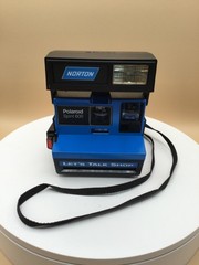 Vintage Polaroid Spirit 600 Norton Let’s Talk Shop Blue Camera – Untested