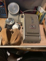 POLAROID LAND CAMERA 80A–CASE AND FLASH AND ACCESSORIES–UNTESTED