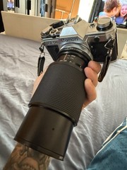Canon AE-1 Silver 35mm Film SLR Camera w/ Vivitar 75-205mm f/3.8 Lens